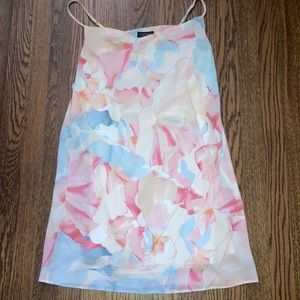 Juniors floral, pastel mini dress